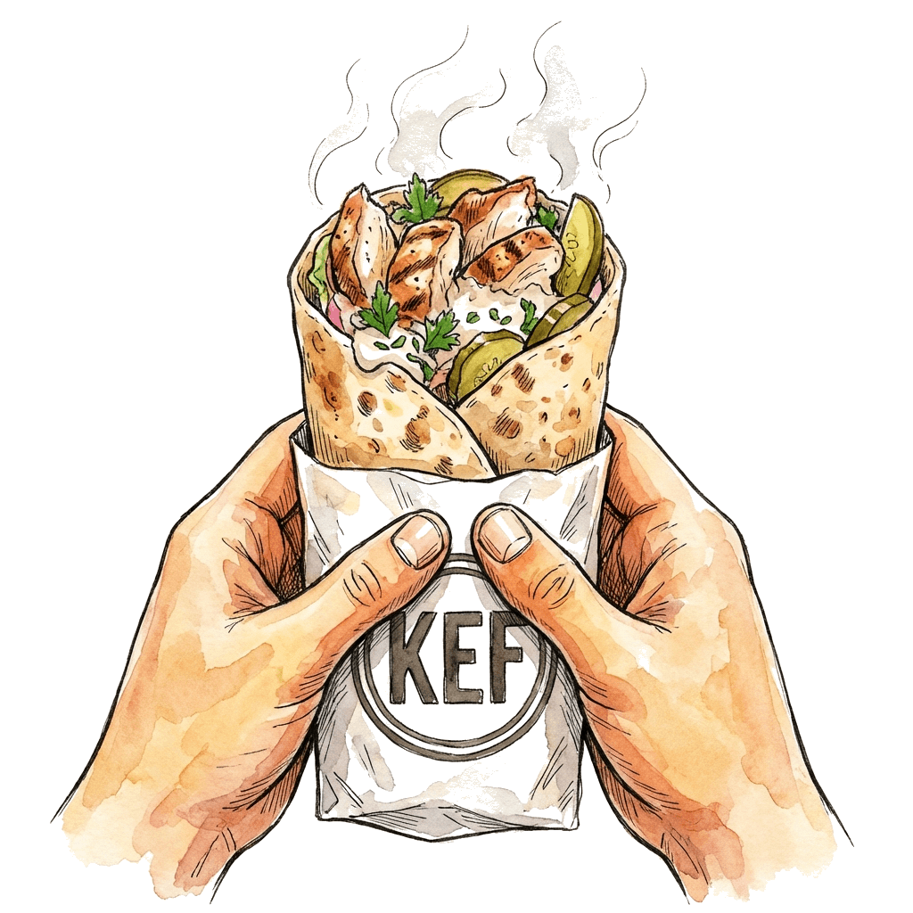 Watercolour of hands holding a wrap